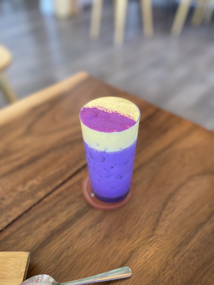 A layered ube drink