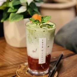 A layered matcha specialty drink