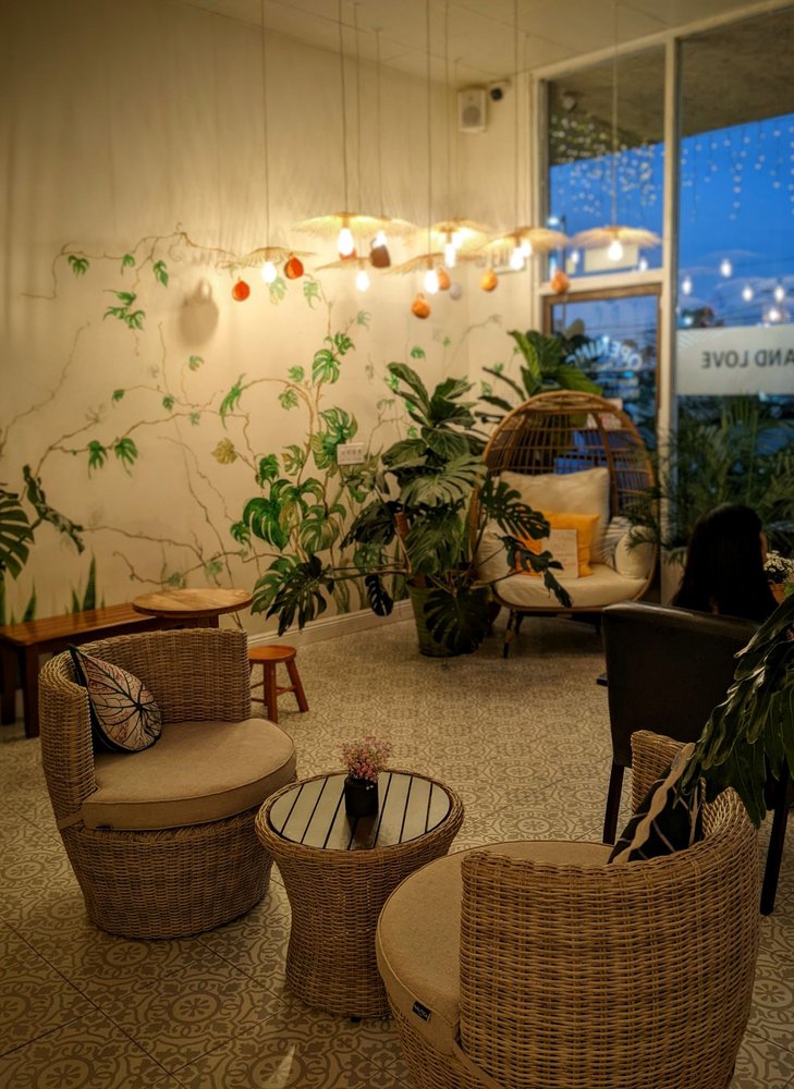 Rattan chairs among the plants